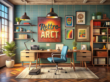 Stylish workspace with vintage office decor and retro art elements, showcasing the transformation of workspaces in 2025.