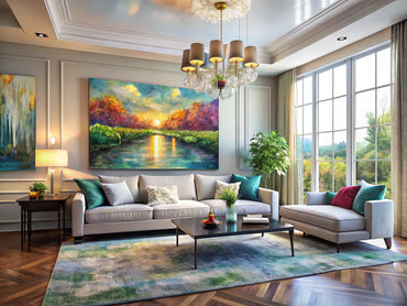 Modern living room decor inspired by Impressionist art with vibrant colors and elegant furnishings