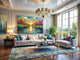Modern living room decor inspired by Impressionist art with vibrant colors and elegant furnishings