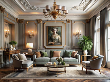 Modern living room featuring classical art elements enhancing home décor