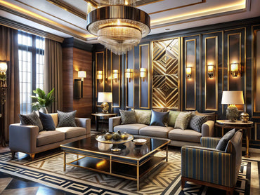 Luxurious Art Deco interior showcasing geometric patterns and opulent materials