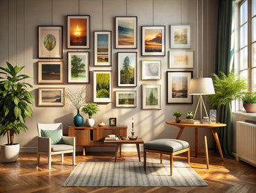 A collection of retro art prints elegantly displayed, emphasizing art preservation and care.