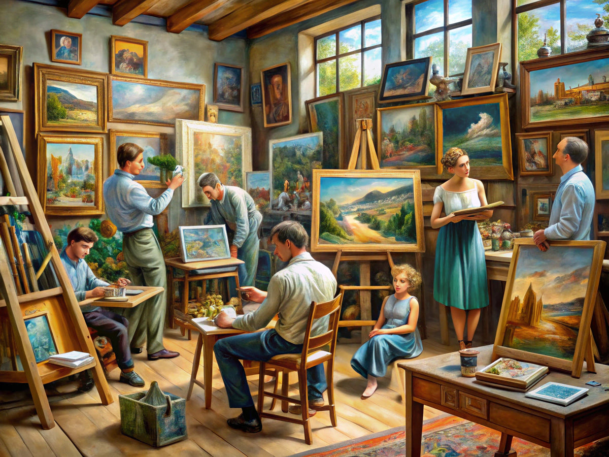 Art studio showcasing high-quality art prints and reproduction processes