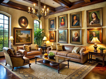Living room featuring Leonardo Da Vinci inspired art pieces as conversation starters in home decor