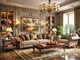 Modern living room featuring vintage art decor elements, blending classic and contemporary styles.