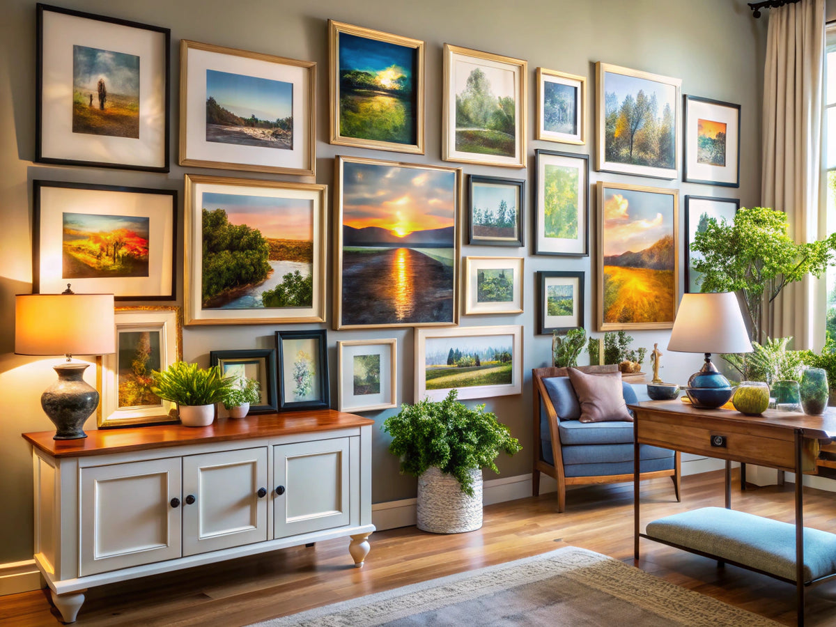 Stylish home display featuring high-quality art reproductions in various styles and frames