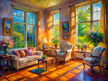 Vibrant impressionist-style interior showcasing unique brushstrokes and warm colors