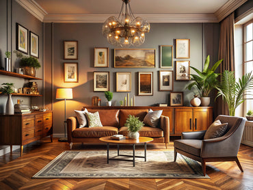 Modern interior design featuring vintage art pieces that evoke nostalgia and elegance.