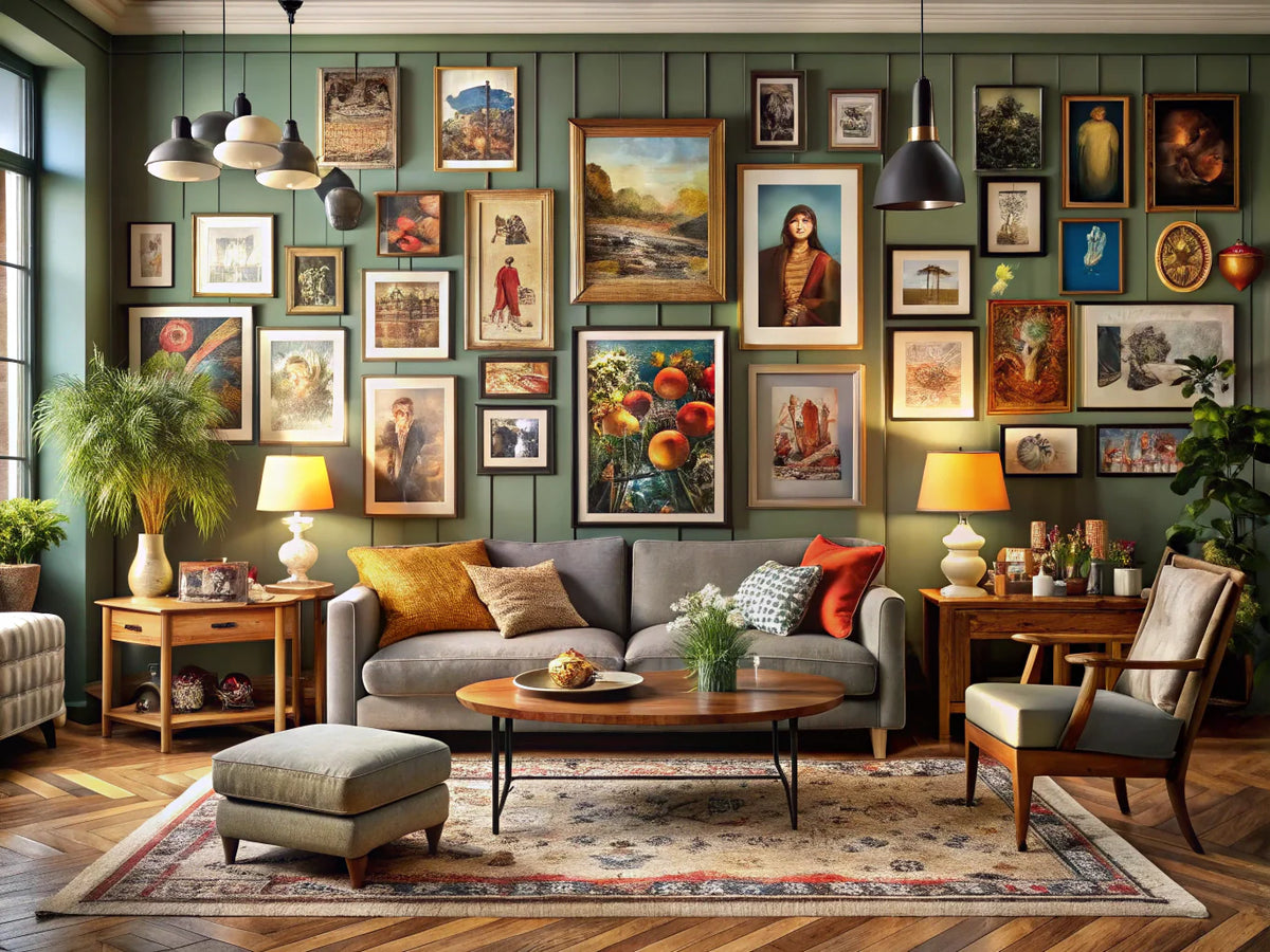 Vintage art pieces in a modern decor setting showcasing the revival of retro art.