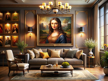Elegant interior decor inspired by the timeless beauty of the Mona Lisa, showcasing art integration in home design.