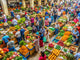 Vibrant market scene depicting community interaction and joy