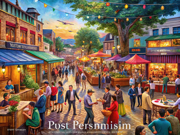 Vibrant marketplace scene inspired by Tiffany's Market Day, showcasing cultural richness and social dynamism.