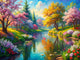 Vibrant impressionist art scene showcasing a serene landscape with blooming flowers and tranquil water, embodying the essence of impressionist style.