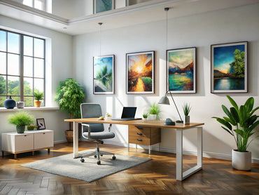 Comparison of high-quality art prints and original artworks in a modern office setting