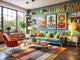 Modern living room with retro art pieces enhancing home decor