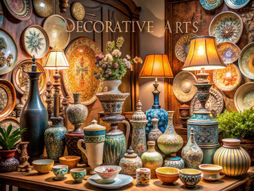 A collection of decorative art pieces showcasing the beauty and intricacies of ceramics, textiles, and sculptures.