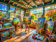 Artist's studio showcasing vibrant Impressionist paintings, reflecting the influence of Impressionism on modern art.