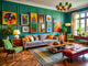 A stylish interior blending vintage retro art with modern design elements