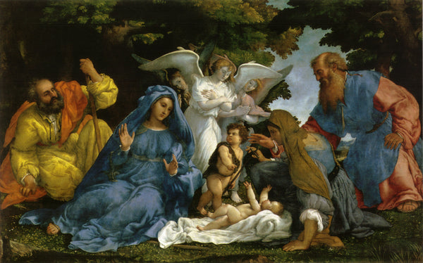 Holy Family with angels and saints.