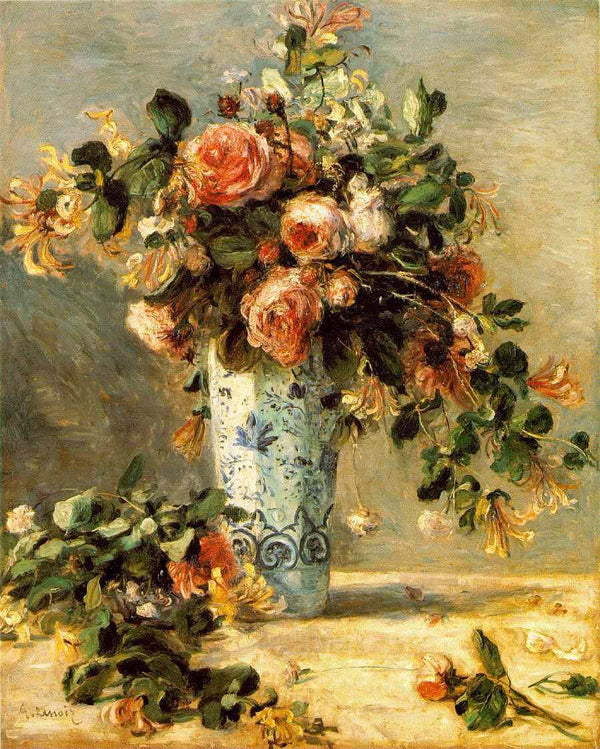 Roses and Jasmine in a Delft Vase.